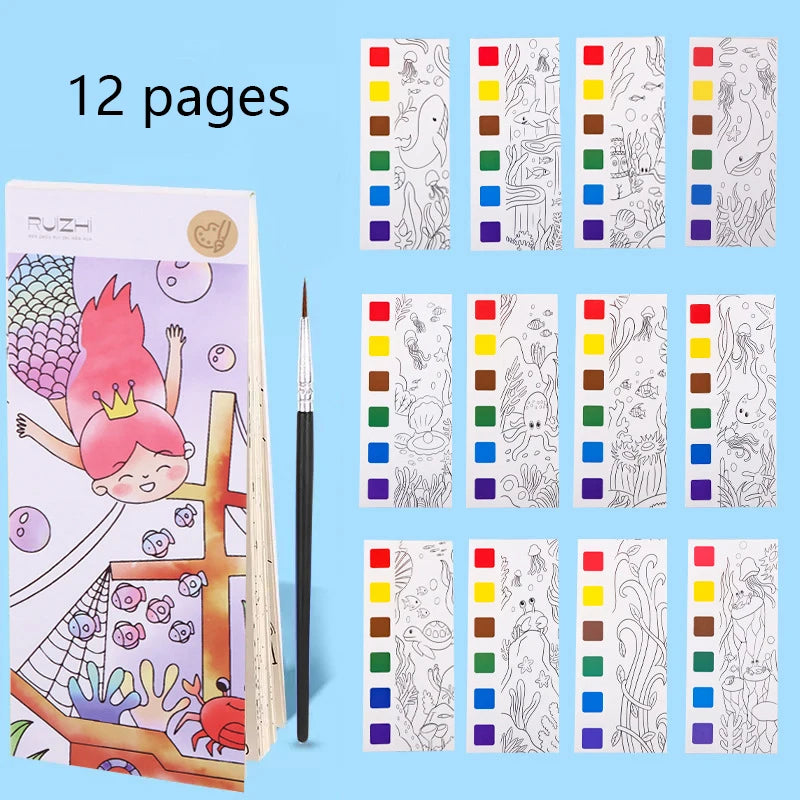 12 pages Children's Watercolor Coloring Book,Drawing Toys For Children Birthday, Thanksgiving, Halloween, Easter, Christmas gift