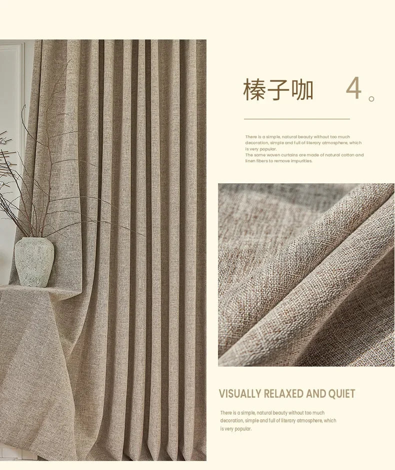 100% Blackout Japanese Modern Simple Curtains for Bedroom Living Dining Room Soundproof Textured Bamboo Window Decor Customized