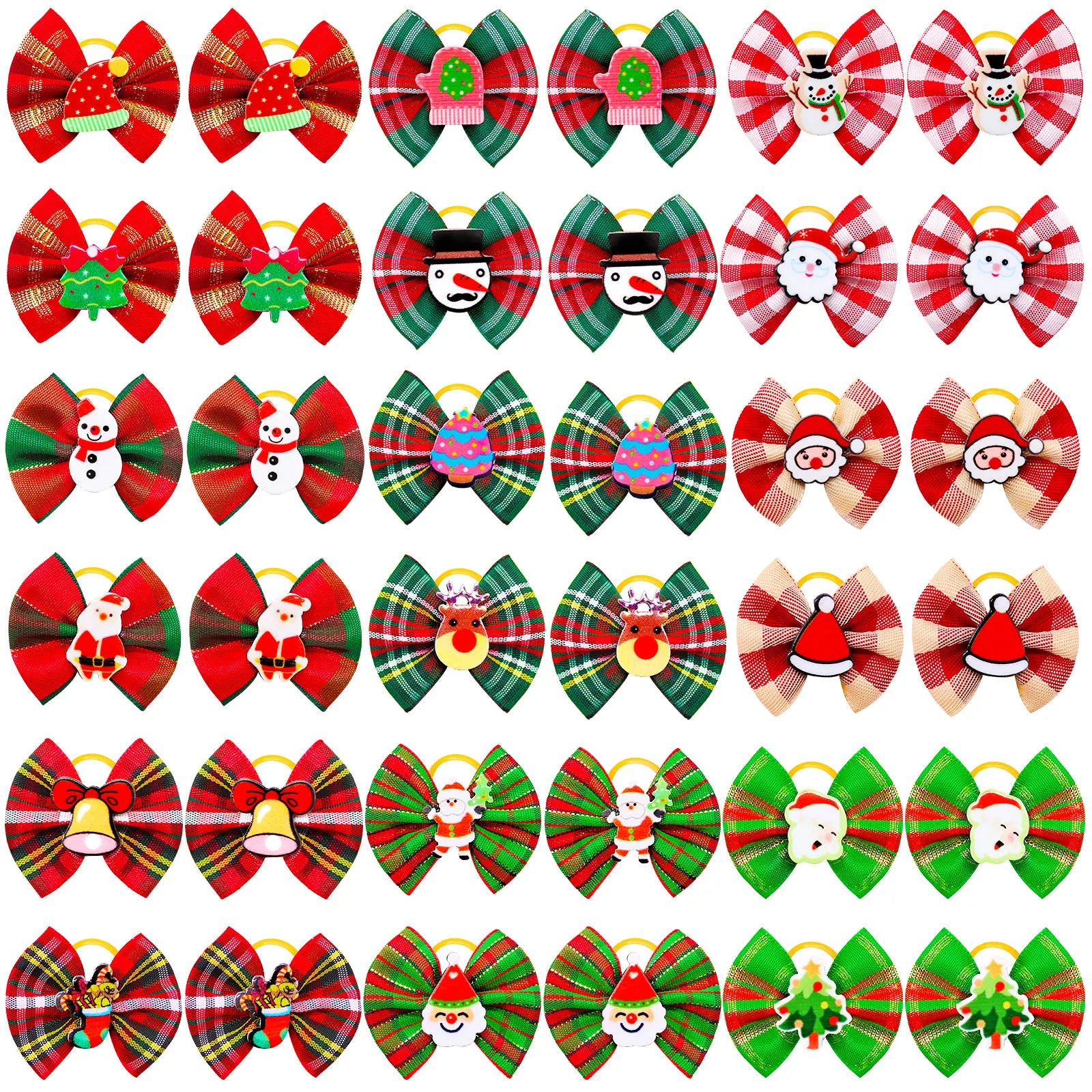 10/20/30pcs Small Dogs Hair Accessories Winter Plaid Dog Bows With Rubber Bands Snowman Ornament Pet Dog Grooming Accessories