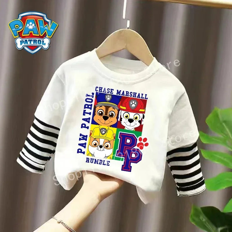 PAW Patrol T-shirt Cute Cartoon Print Long Sleeve Round Neck Kawaii Cotton Boys Girls Clothes Fashion Hip Hop Children Clothing