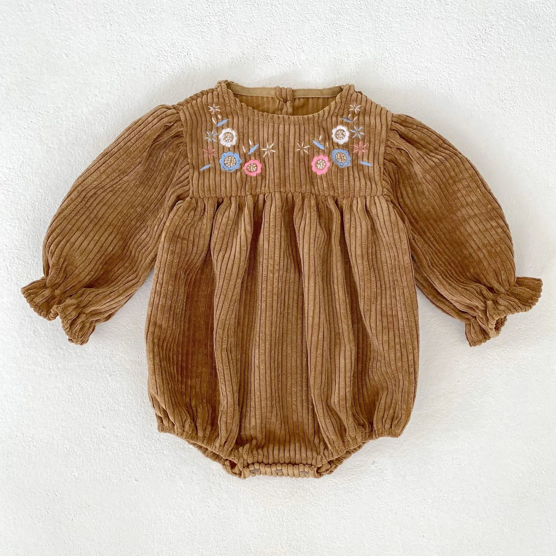 Autumn Baby Girl Clothing Spring Toddler Baby Girl Corduroy Romper Newborn Baby Girl Long Sleeve Embroidered Flowers Jumpsuit