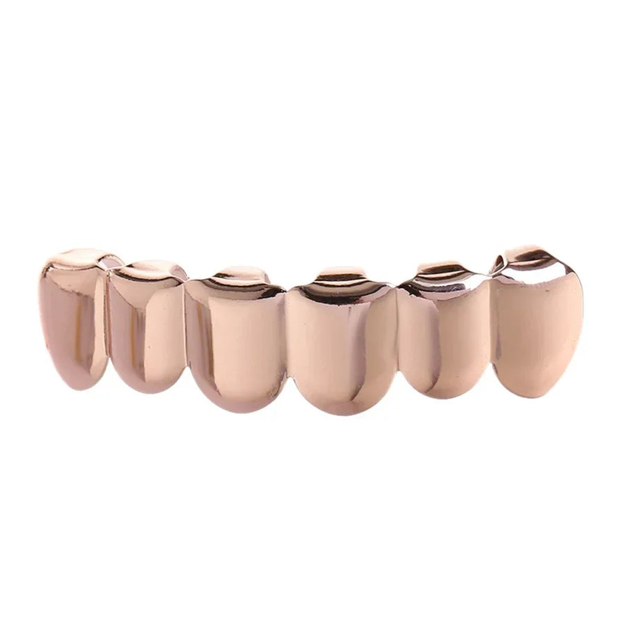 Classic Fashion 6/6 Teeth Grillz Hip Hop 14K Gold Plated Tooth Caps Decor Braces Dental Grills For Women Men Jewelry