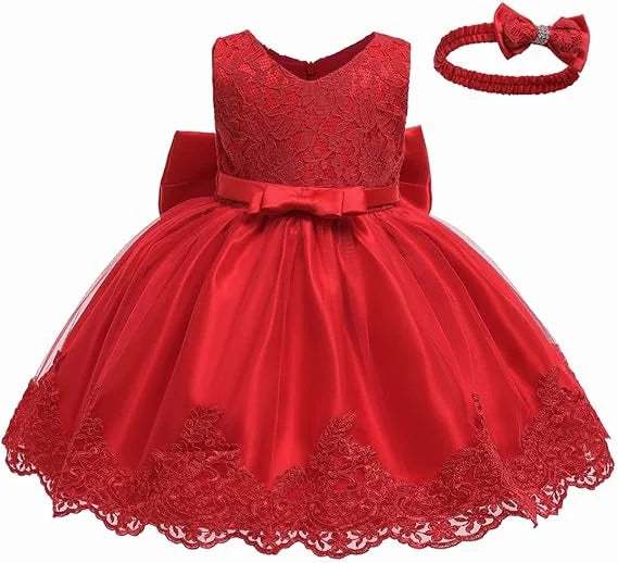 Christmas Party Dress for Girls  3 6 12 24months Pageant Lace Dresses Birthday Embroidery Dress with Headwear newborn baby cloth
