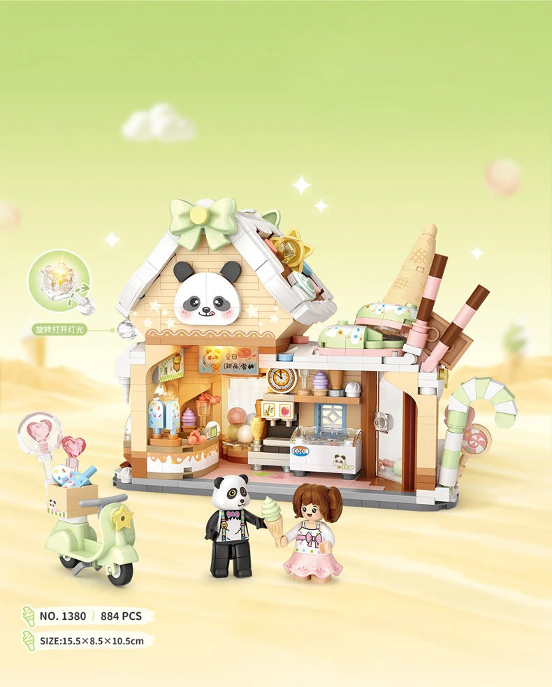 panda Building Blocks  toys  Ice cream Shop Retail Store Architectures model Assembly Toy Christmas Gifts for Adult