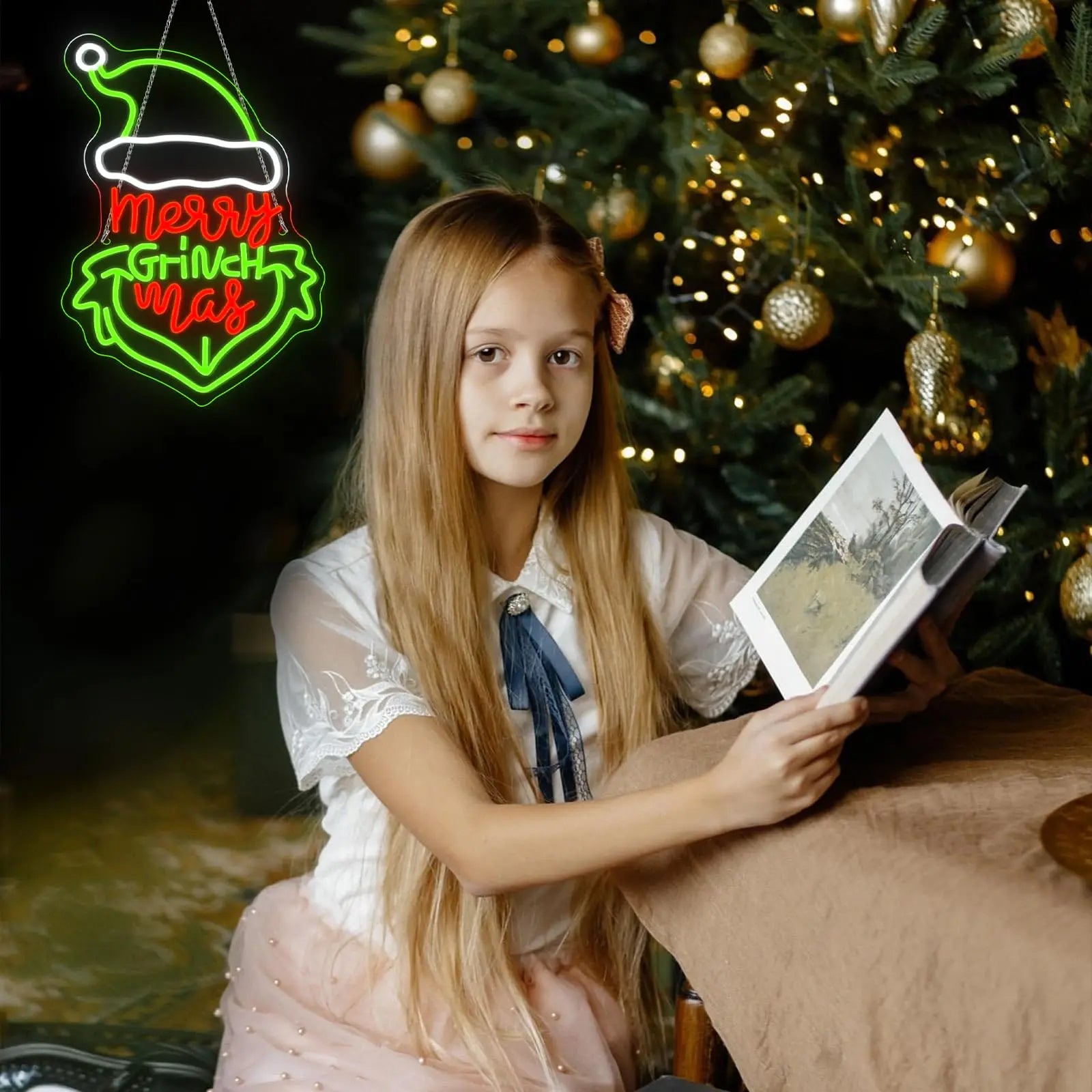 Merry Grinch Mas Neon Sign Green Monster Neon Sign Wall Decor for Bedroom Living Room Kids Room Festival Party New Year