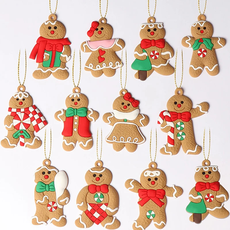 6pcs Christmas Tree Gingerbread Man Hanging Pendant Ornaments Set Christmas Decorations for Home Xmas New Year Gift  Supplies