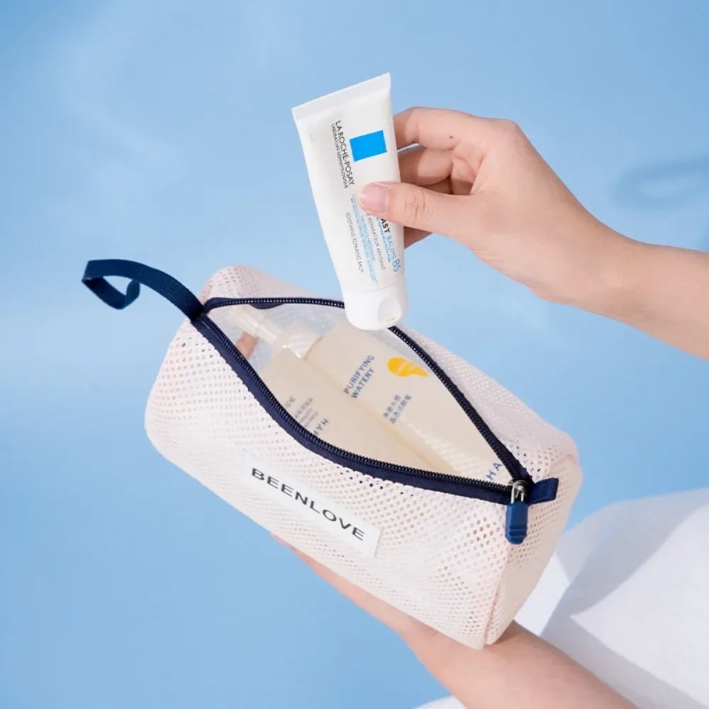 Cosmetics Storage Bag Large Capacity Mesh Bag Quick Dry Travel Beach Storage Bag Portable Swimming Bag Fashionable Mesh Wash Bag