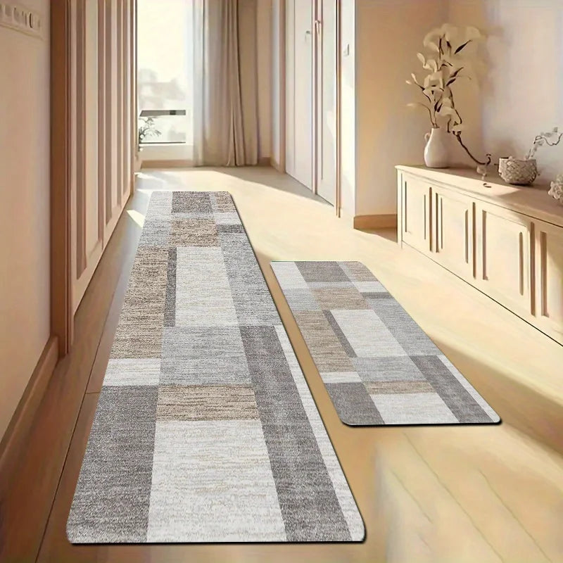 VIKAMA Rectangular Geometric Pattern Kitchen Floor Mat, Flannel  Floor Carpet Ideal For Kitchen, Living Room, Porch Home Decor