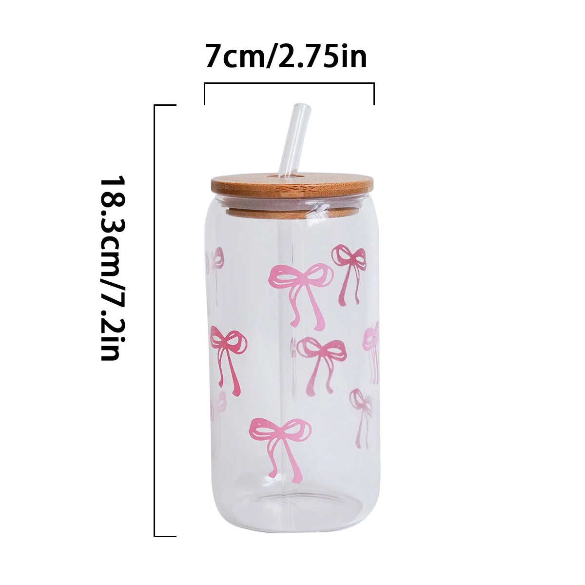 1/2/4/6Pcs Glass Bow Printed Glass Cup with Lid and Straw, Exquisite High-End Bow Glass Cup for Home Decoration, Family Daily Drinking Cup, Outdoor Picnic Cup, Party Cup, Breakfast Milk Cup, Gift Giving