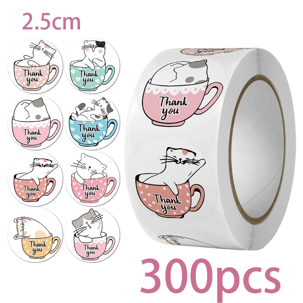 2.5cm Cute Cartoon Round Thank You Gift Labels Creative Children's Reward Stickers Scrapbooking Stationery Sealing Stickers