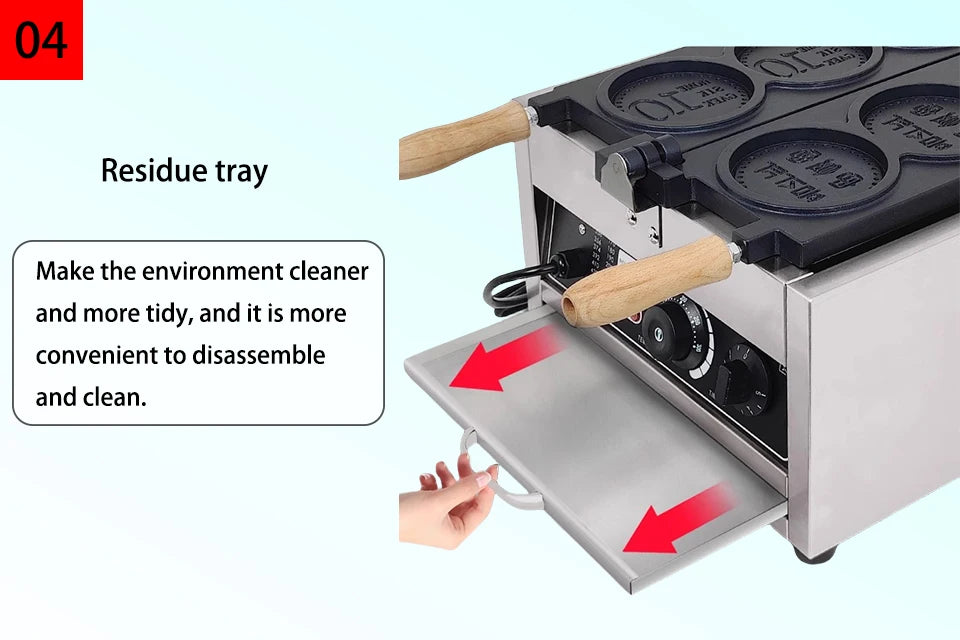 XEOLEO Commerical 4PCS Korean Coin Waffle Maker 3000W Non-stick Coating Gold Coin Bread Waffle Making Maker Electric/Gas