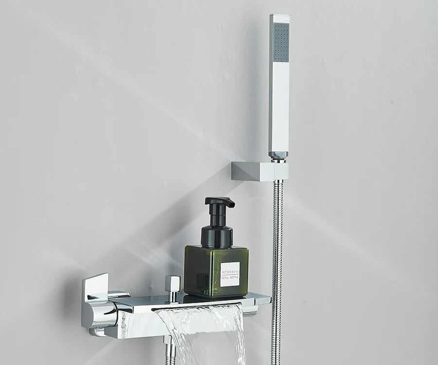 حنفيات دش حوض الاستحمام ذات الشلال الأسود، حنفية خلاط دش مثبتة على الحائط، حنفية دش حمام ساخن وبارد، BaRobinet Baignoire