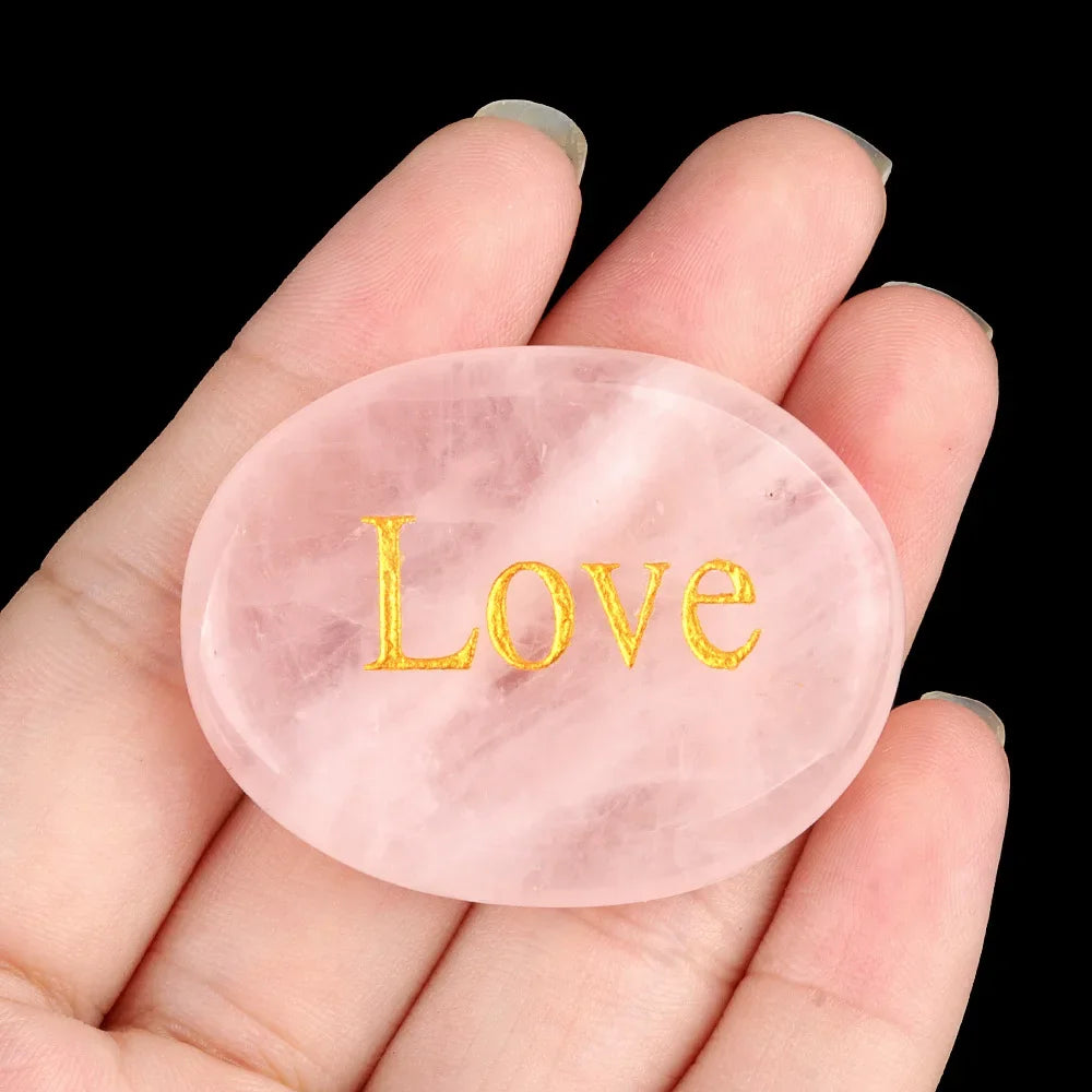 Natural Crystal Engraved Different Inspirational Word Worry Stones Reiki Healing Christmas Thanksgiving Gifts