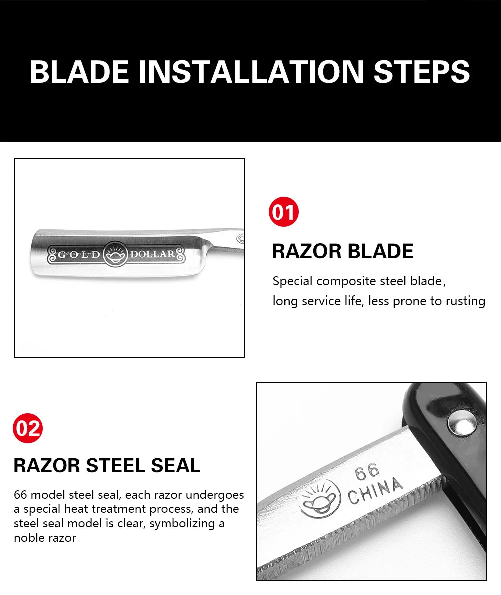 Rasoir droit manuel classique pliant en acier inoxydable