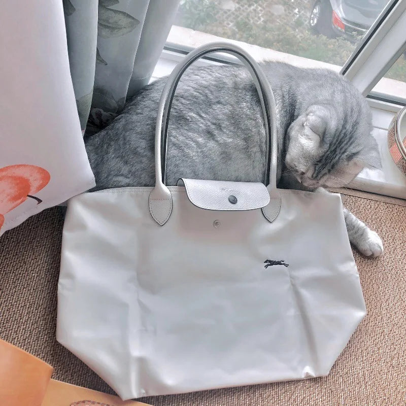 1 Women foldable hobos nylon Handbag Bags Classics Lady Tote Bag embroidered Shoulder Bags short and longchamp handles bags