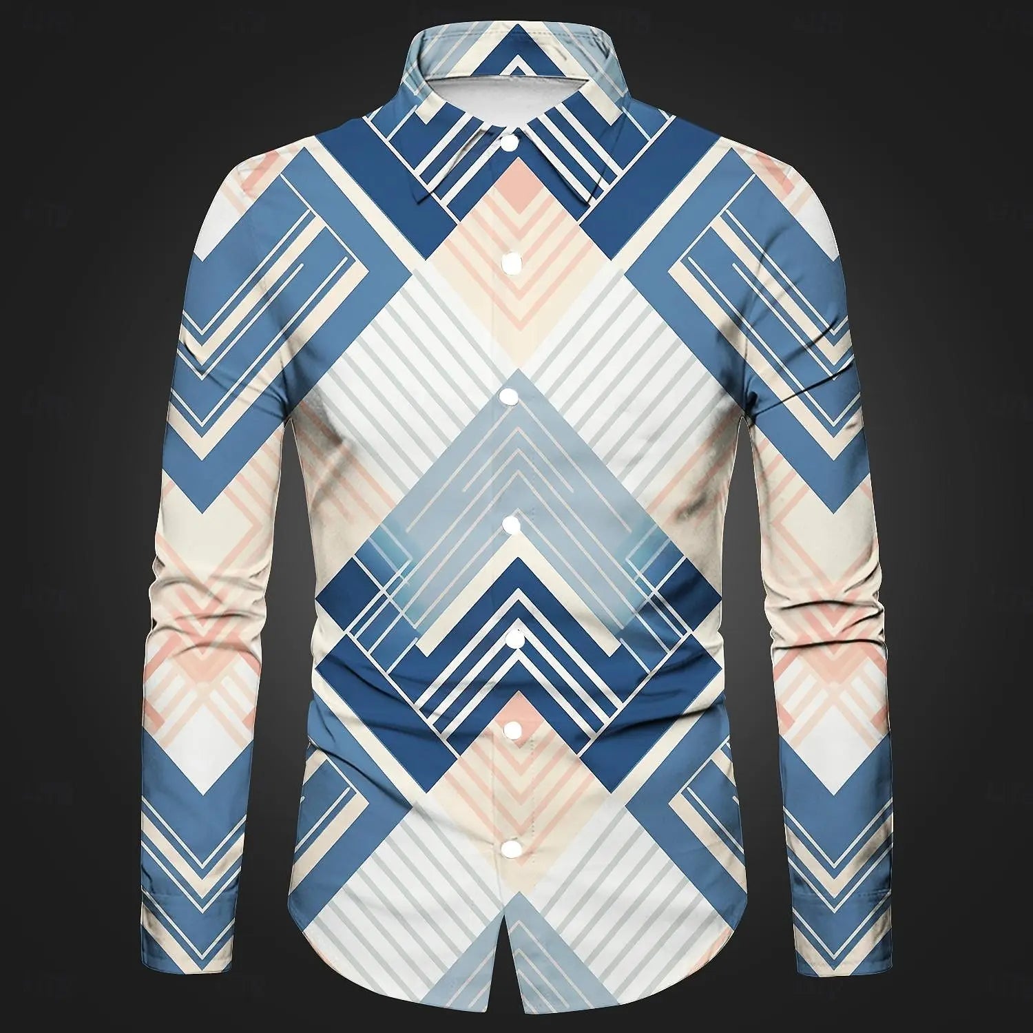Men's 3D irregular geometric shape print long-sleeved shirt personalized polyester fabric casual shirt men's fashion lapel shirt