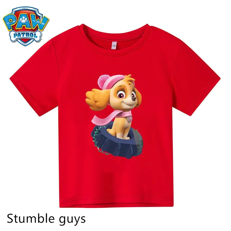 Paw Patrol Children T-shirt Simple Basic Black & White Short Sleeve Anime Cartoon Chase Skye Cute Summer Clothes Birthday Gift