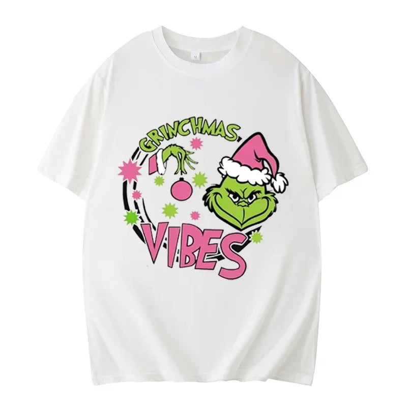 Grinch Christmas  Shirt Christmas Deer  Christmas Party Christmas Snowman Casual Breathable Crew   Women Clothes