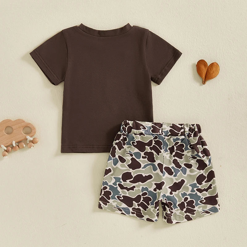 Toddler Baby Boy Summer Clothes Outfit Camouflage Pattern Crew Neck Short Sleeve T-Shirt with Casual Shorts 2 Pcs Set