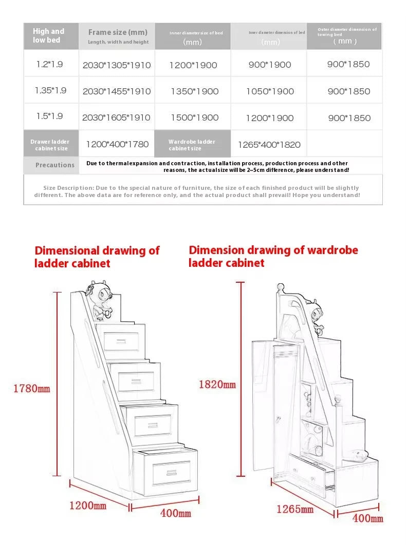 Bunk Bed Children Bunk Solid Wood Bedpost Two-story Bed Boys and Girls Multifunctional Mother-child Bed With Wardrobe