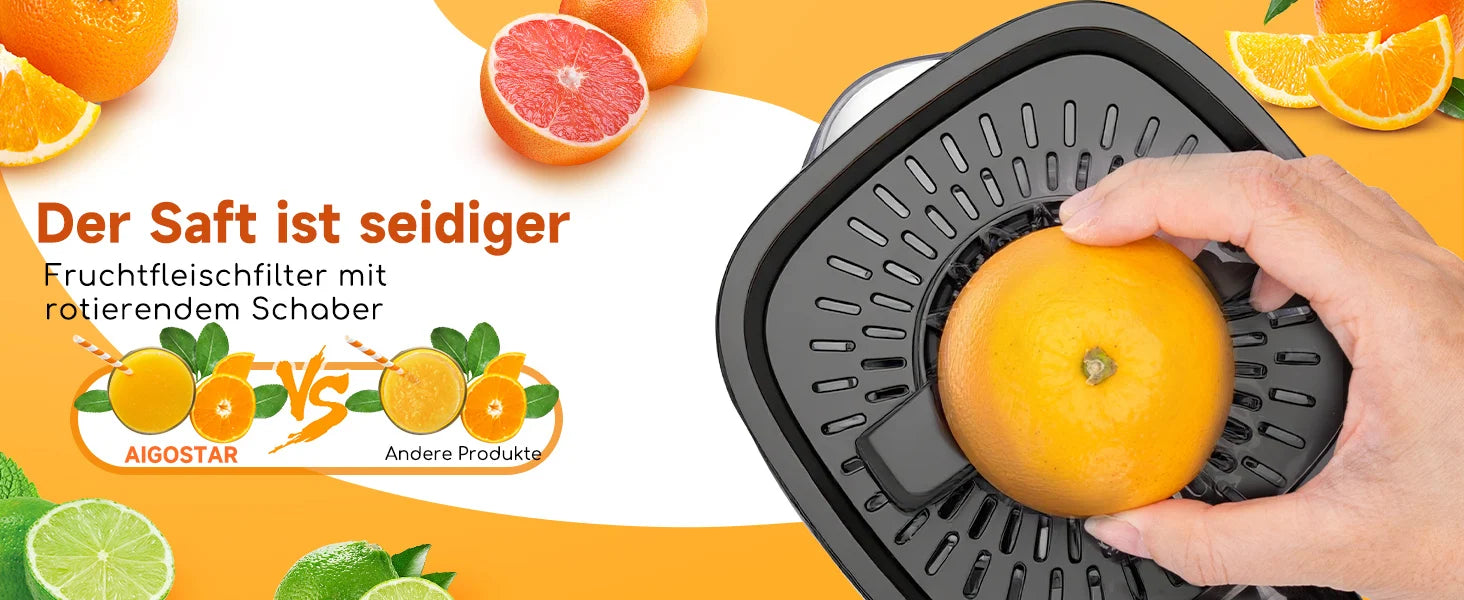 Aigostar Electric Citrus Juicer, 1.2L Large Capacity Juicer with LED Work Light and 2 Removable Cones, Lemon Squeezer for Orange