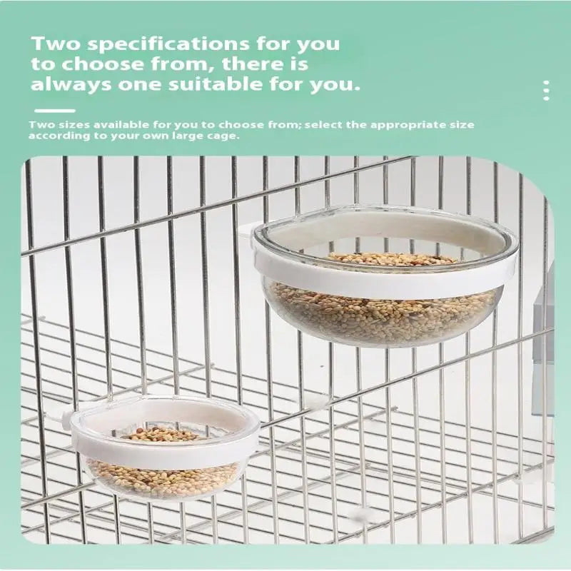 وعاء تغذية الطيور وعاء شفاف قابل للفصل وكوب طعام بلاستيكي للقفص ومغذي بذور معلق مريح للببغاوات