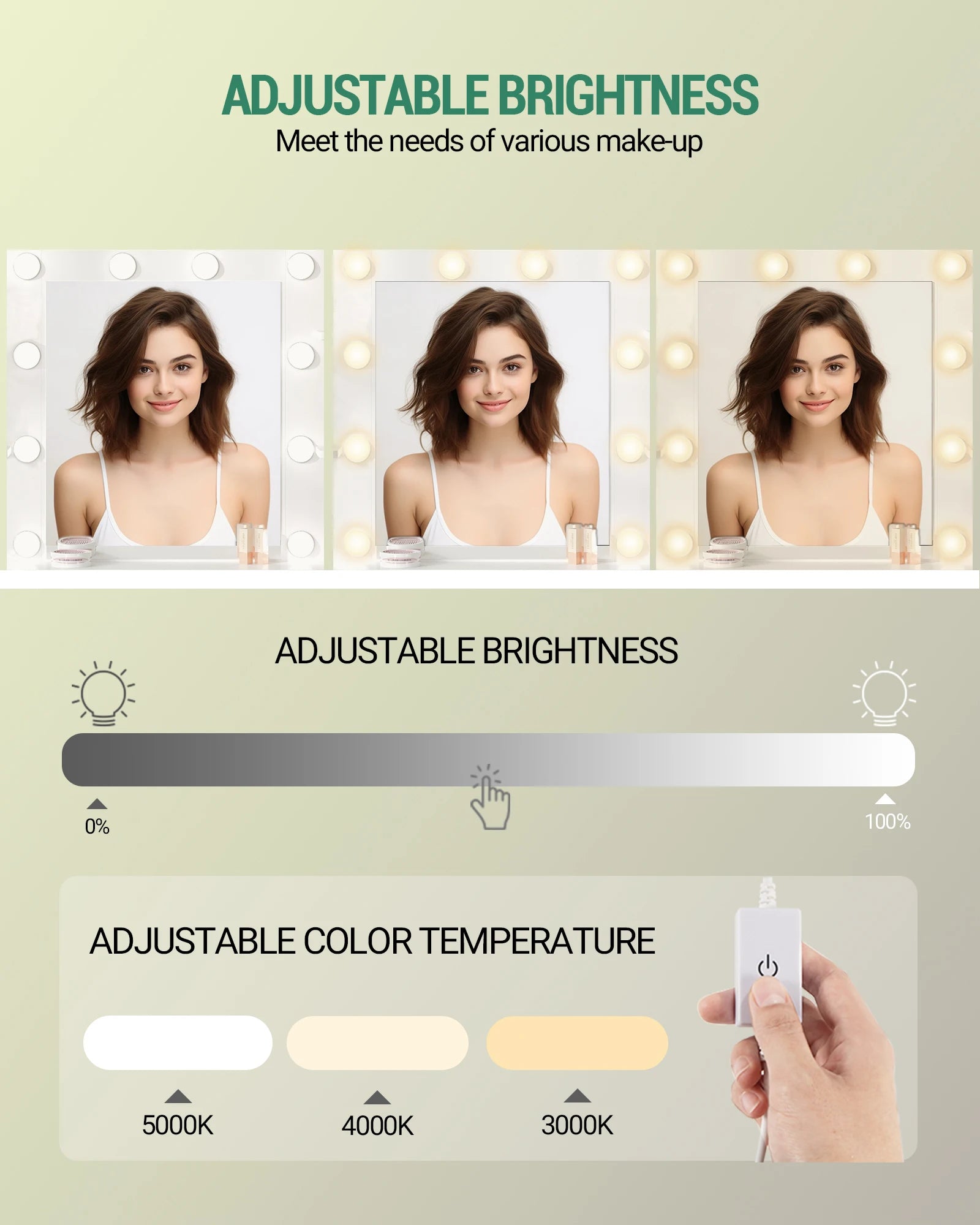 Hzuaneri Coiffeuse avec 10 boules lumineuses LED, luminosité réglable, grand miroir HD, 1 grand tiroir et 8 petits armoires à tiroirs