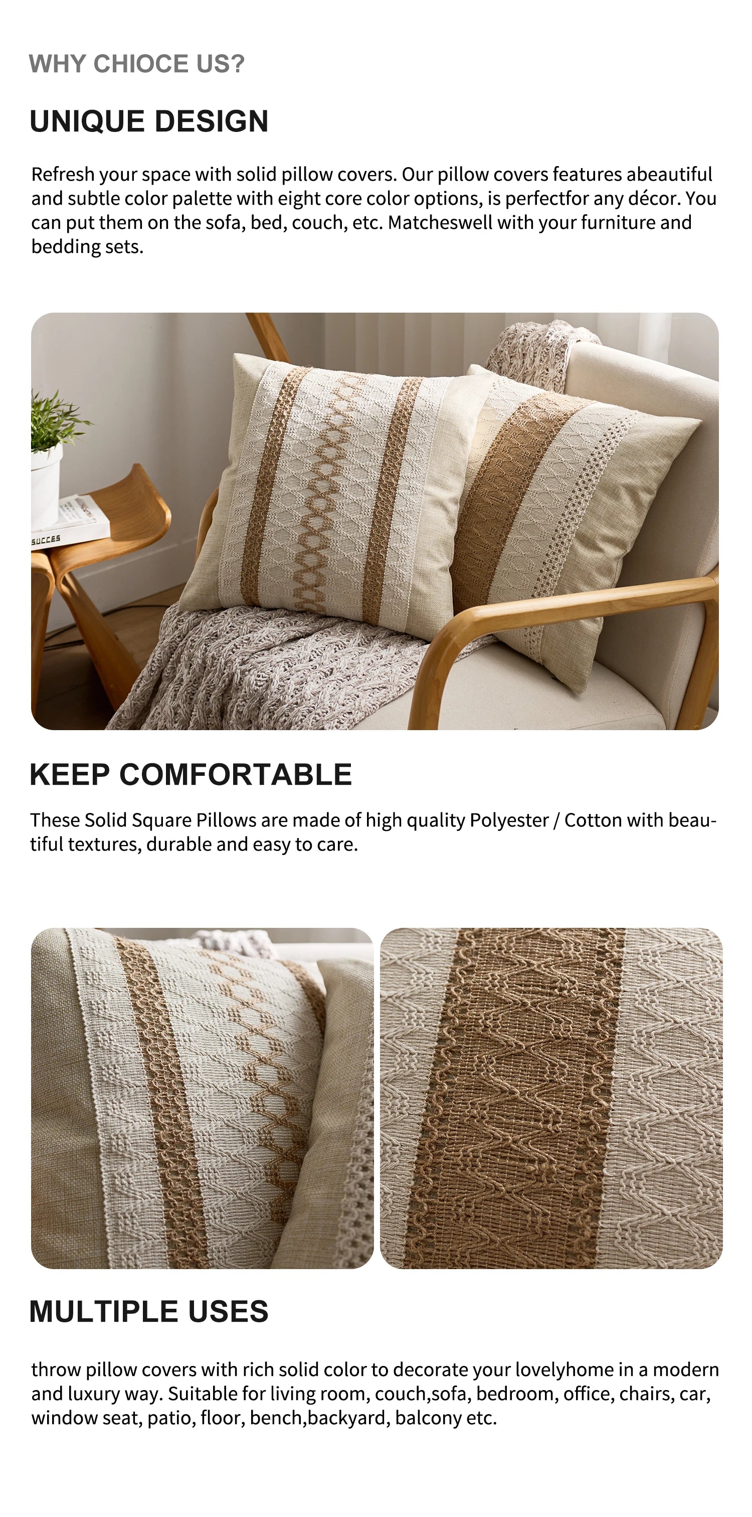 1pc Cotton Linen Bohemian Macrame Crochet Pillowcase 18 * 18inch with Tassels Style for Weddings, Dining, Parties, and HomeDecor