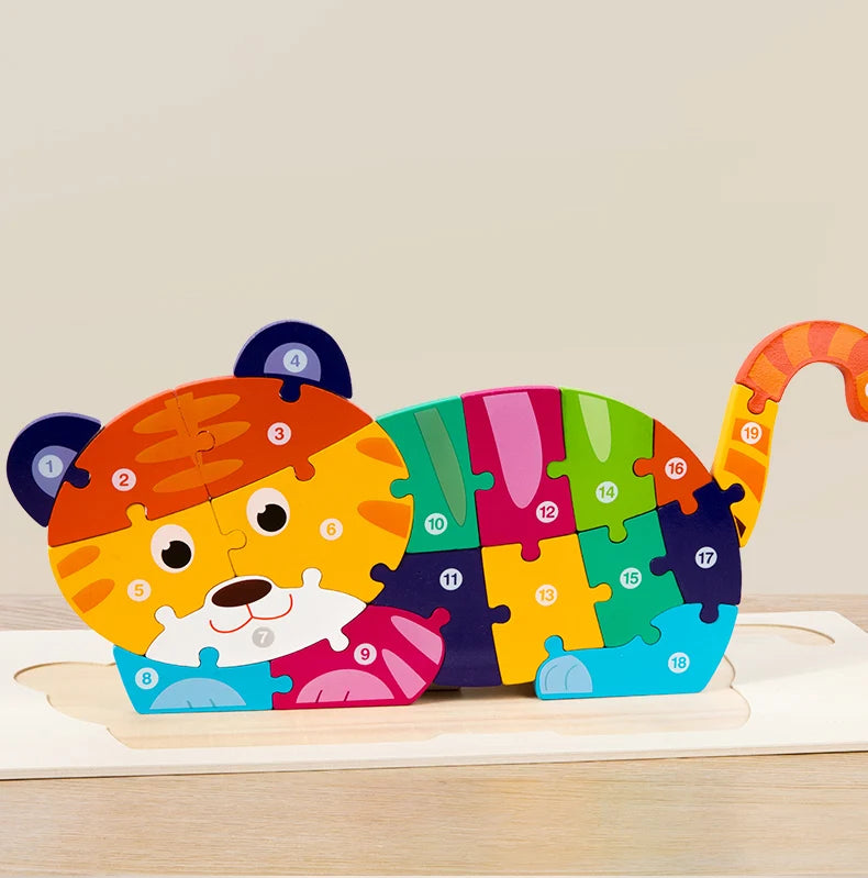 High Quality Large Animal 3D Wooden Puzzle Baby Cartoon Animal Jigsaw Early Learning Cognition Game Puzzle Toys for Children