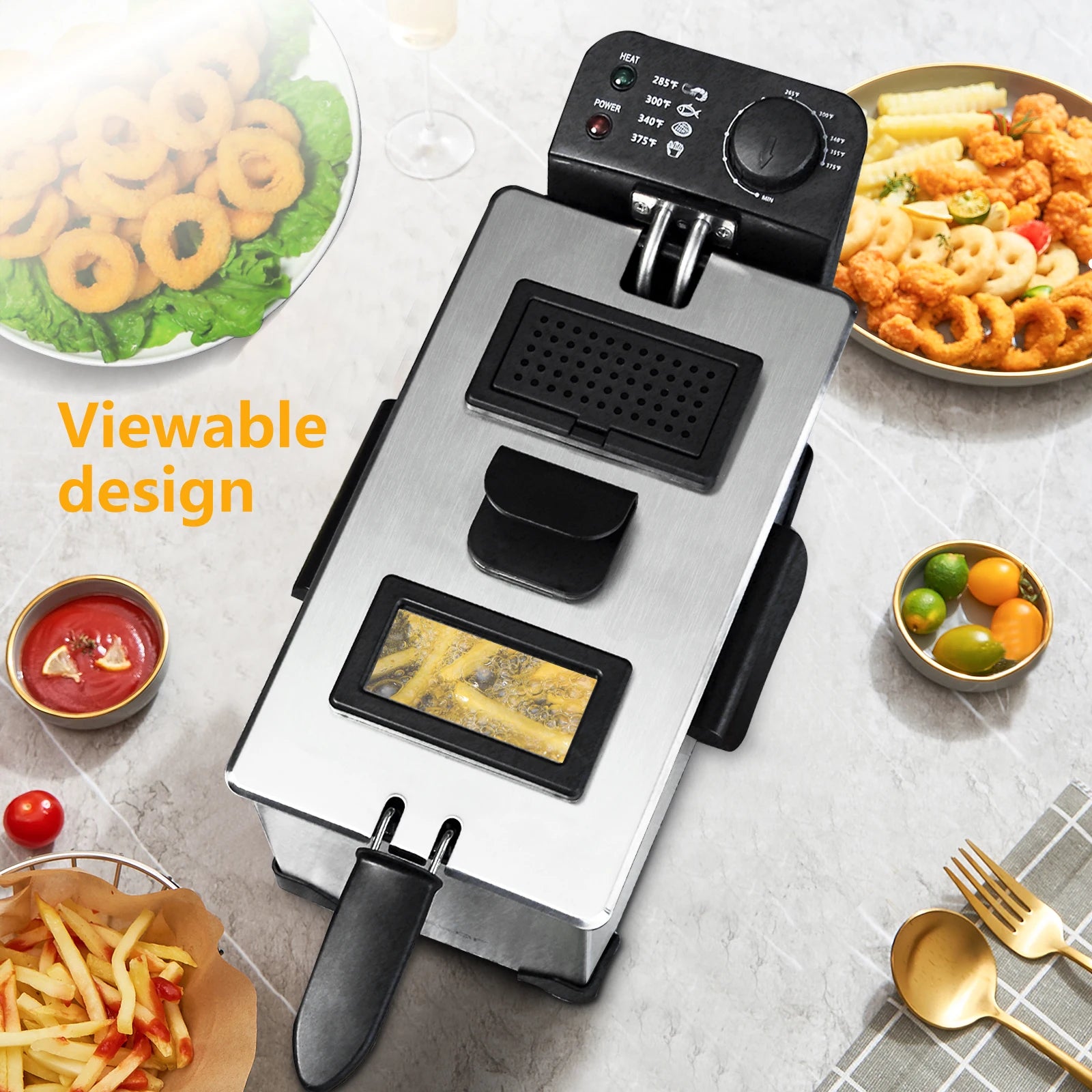 Aigostar Fryer 2200Watts, 3 Litre Capacity with Window, Temperature Control, Removable Oil Bowl