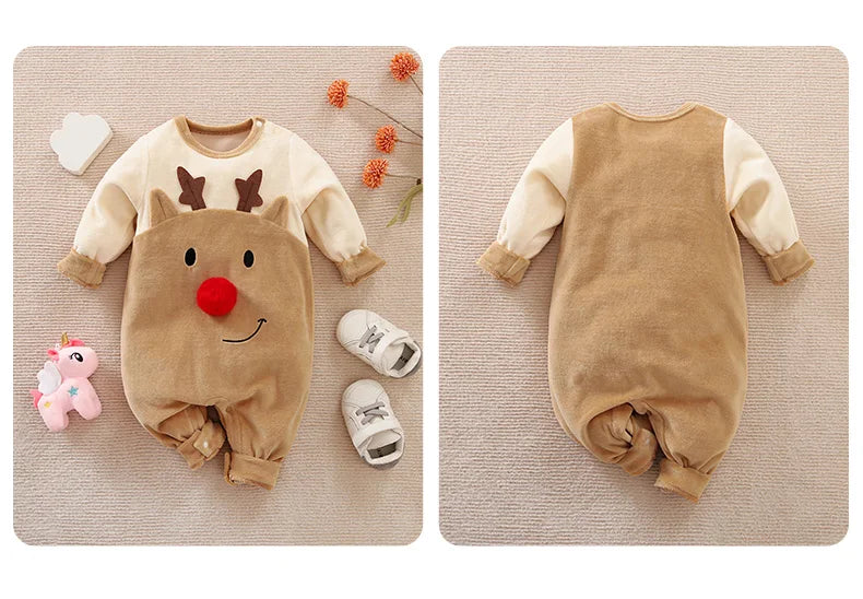 Autumn and winter newborn Christmas long sleeve cute moose onesie pure cotton for comfort and breathability