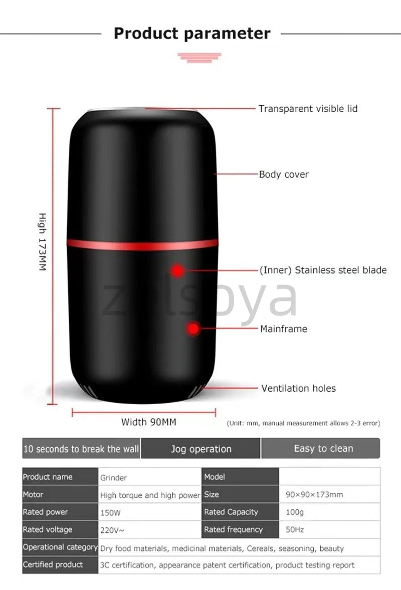 Electric bean grinder Coffee machine Home hand grinder hand coffee bean grinder Portable automatic grinder