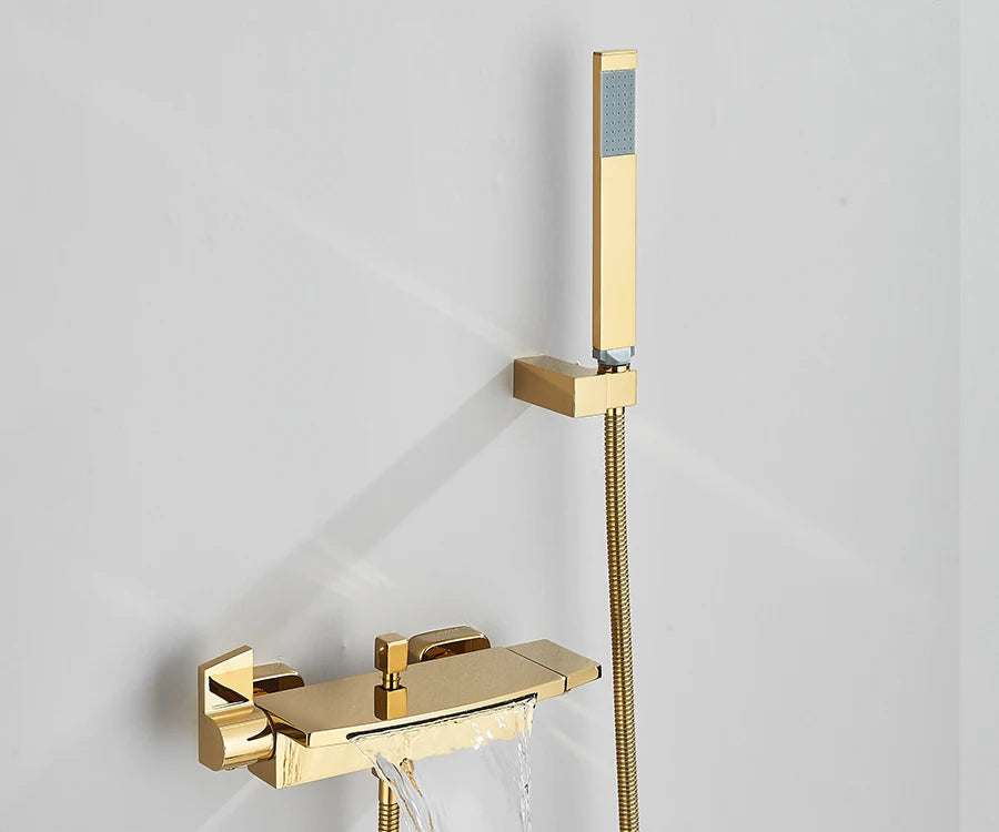 حنفيات دش حوض الاستحمام ذات الشلال الأسود، حنفية خلاط دش مثبتة على الحائط، حنفية دش حمام ساخن وبارد، BaRobinet Baignoire