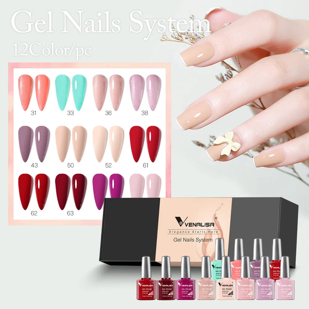 12pcs/kit Venalisa Vernis à ongles gel pigmentée Terre brune