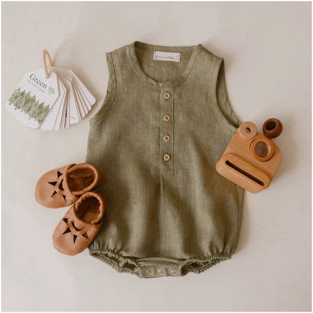 Newborn Baby Boys Linen Cotton Romper Soft Breathable Sleeveless bodysuits Infant Jumpsuit Toddler Girls One-Piece Clothes 0-24m