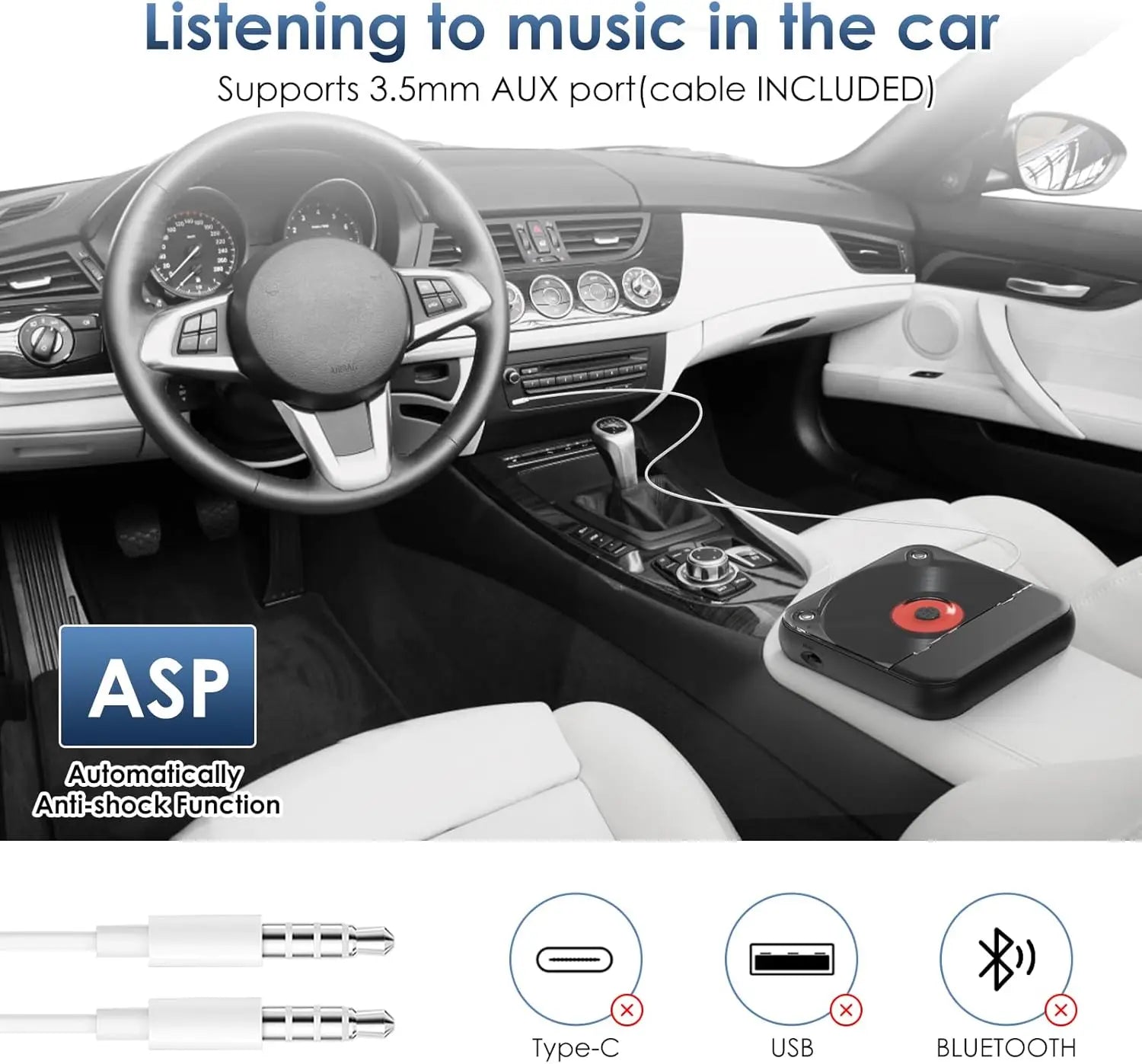 Portable Bluetooth CD Player USB-C Quick Charging gift for Study Music Grandparents Black