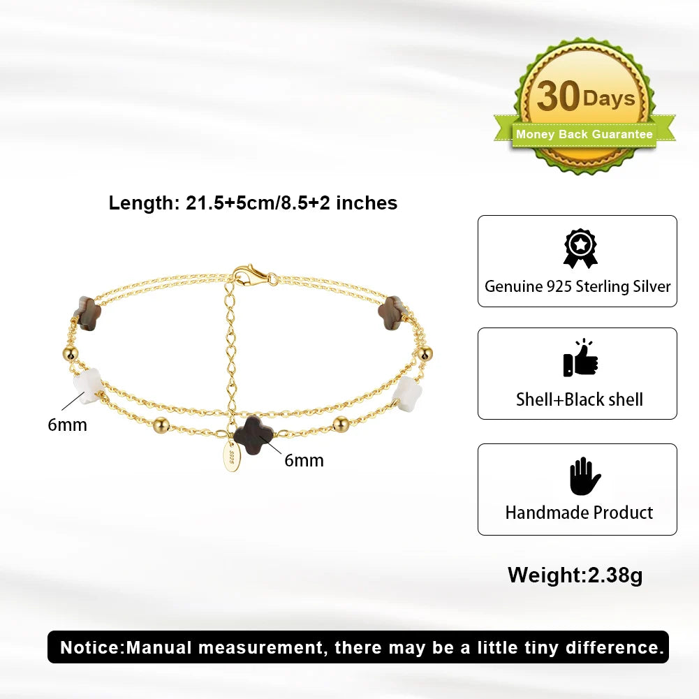 Rinntin Genuine 925 Sterling Silver Double Layer Clover Chain Anklet Lucky Clover Charm Anklets Bracelet Female Jewelry GMA02