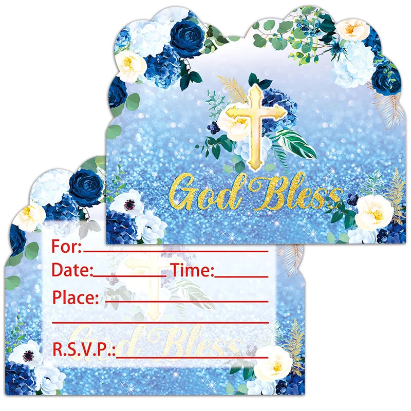 God Bless Invitation Card pink/white/blue cross invitation card for Thanksgiving Day party supplies Christening & Baptism decor