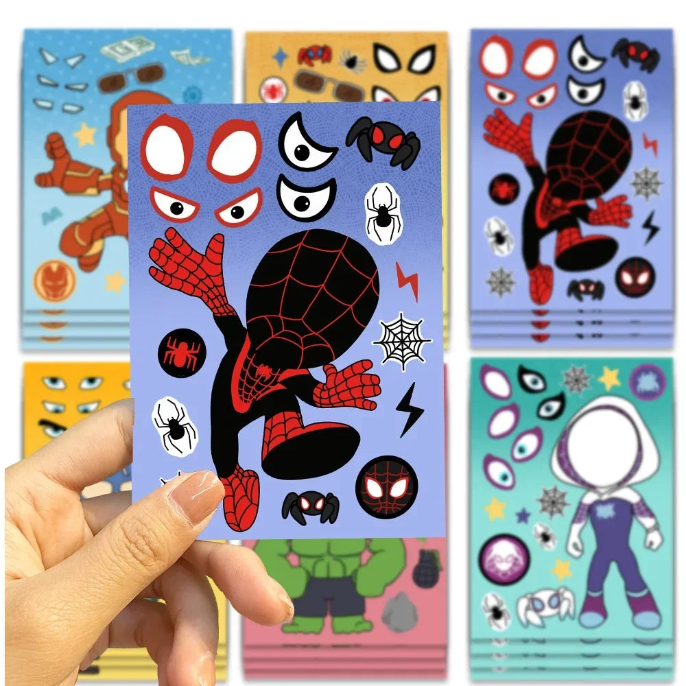 8 Marvel made puzzle stickers for Avengers superheroes, DIY children's puzzles made by children themselves