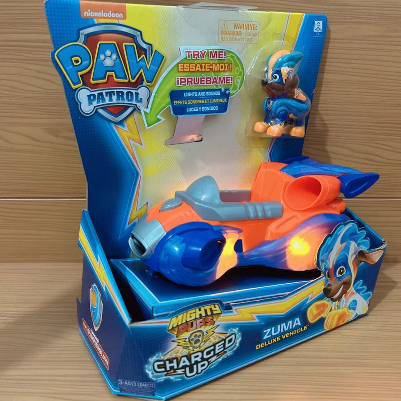 Genuine New Paw Patrol Mighty Pups Charged Up Rubble Marshall Chase Deluxe Vehicle with Lights and Sounds Children's Toy Car Boy
