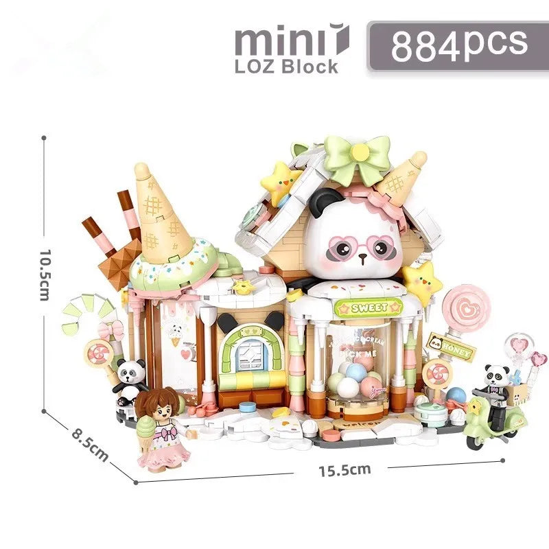 panda Building Blocks  toys  Ice cream Shop Retail Store Architectures model Assembly Toy Christmas Gifts for Adult