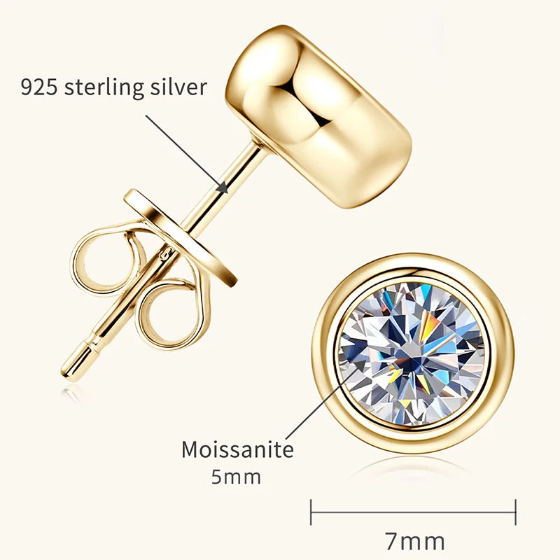 Lnngy 925 Sterling Silver Stud Earrings 5mm/6.5mm Round Moissanite Eearring With Certificate for Women Girl Daily Jewelry Gift