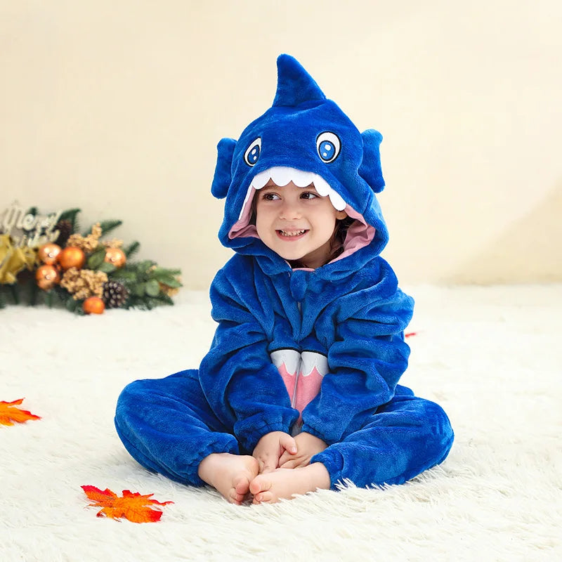 Winter Baby Rompers Baby Pijamas Halloween Ghost Bat Shark Deer Animal Cartoon Hooded Jumpsuits Cosplay Costume Boys Girl Pajama