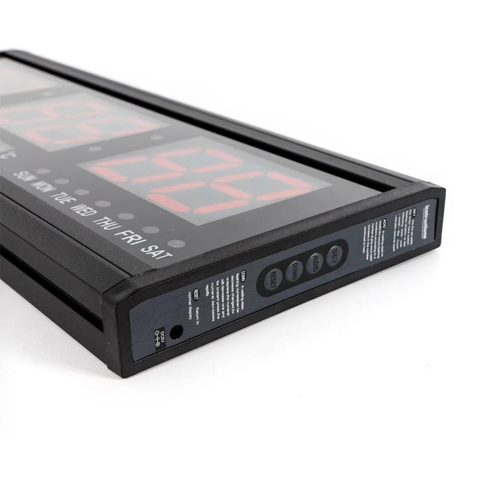 LED Digital Wall Clock 12/24h Time Date Temp Week Display Luminous Auto Wall-Mounted Clock Large Silent Tabletop Clock 48*19*3cm