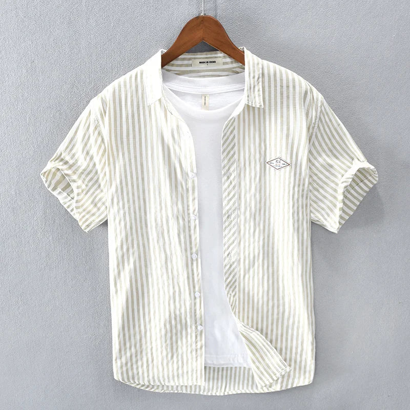New Summer Men's Short Sleeve Shirt Fashion Thin Loose Half Sleeve Casual Youth Stripe Shirt Tops