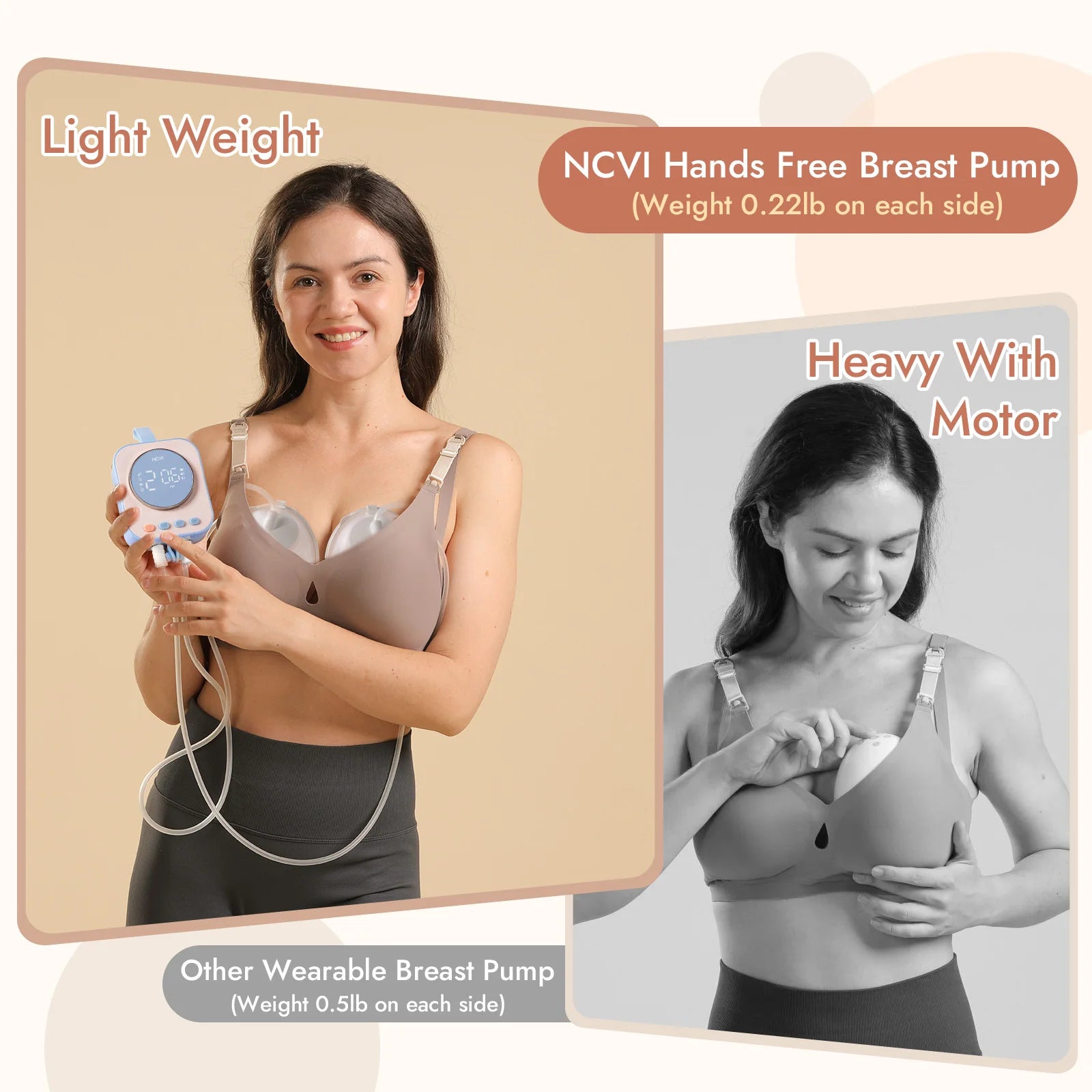 NCVI 2025 Hands Free Wearable Breast Pump,4 Modes 9 Levels,21/24/28mm, With Anti-Drip Cup Low Noise