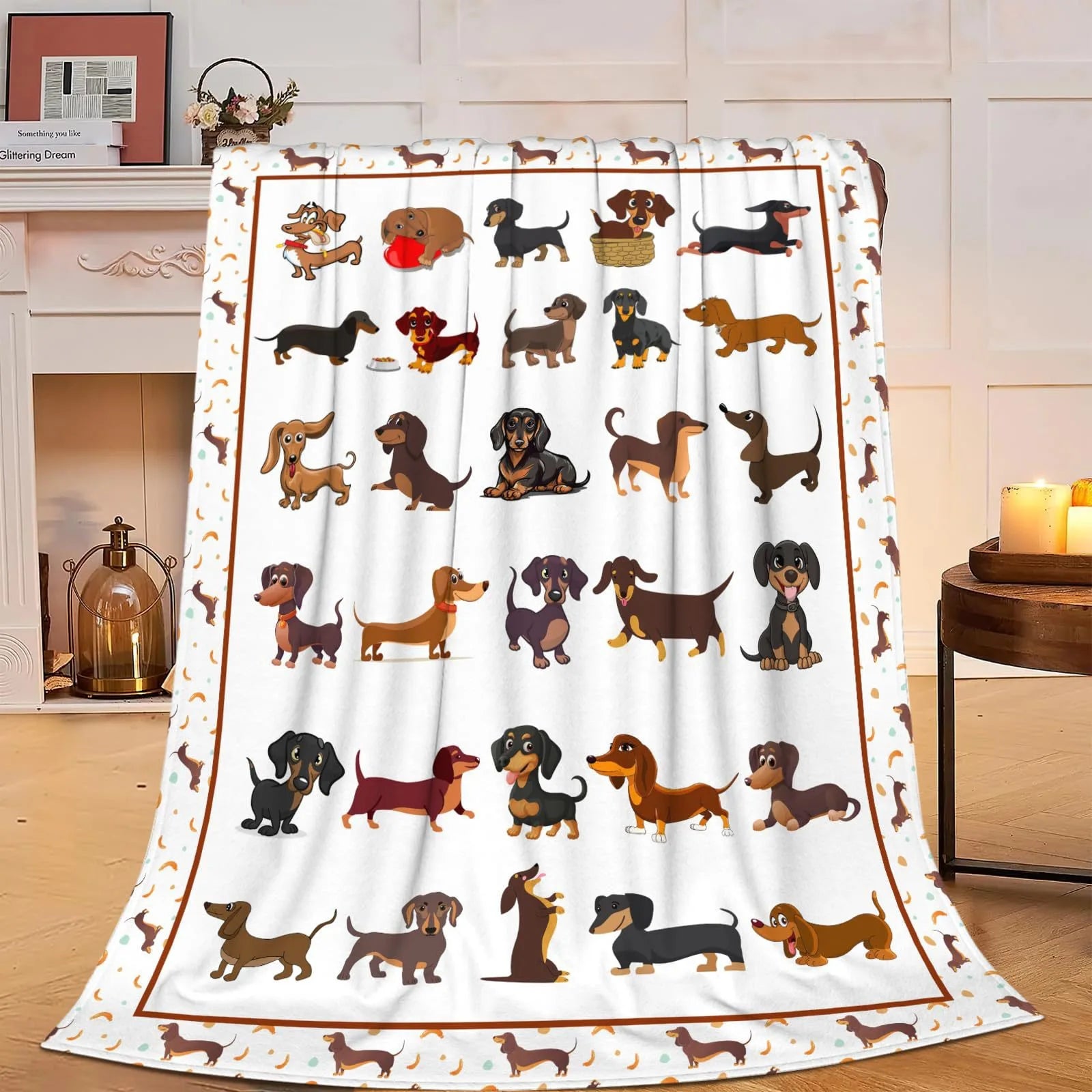 VIKAMA Cute Dachshund Blanket, Soft And Skin-Friendly Flannel Cartoon Printed Blanket, Sofa, Bedroom, Dormitory, Nap Blanket