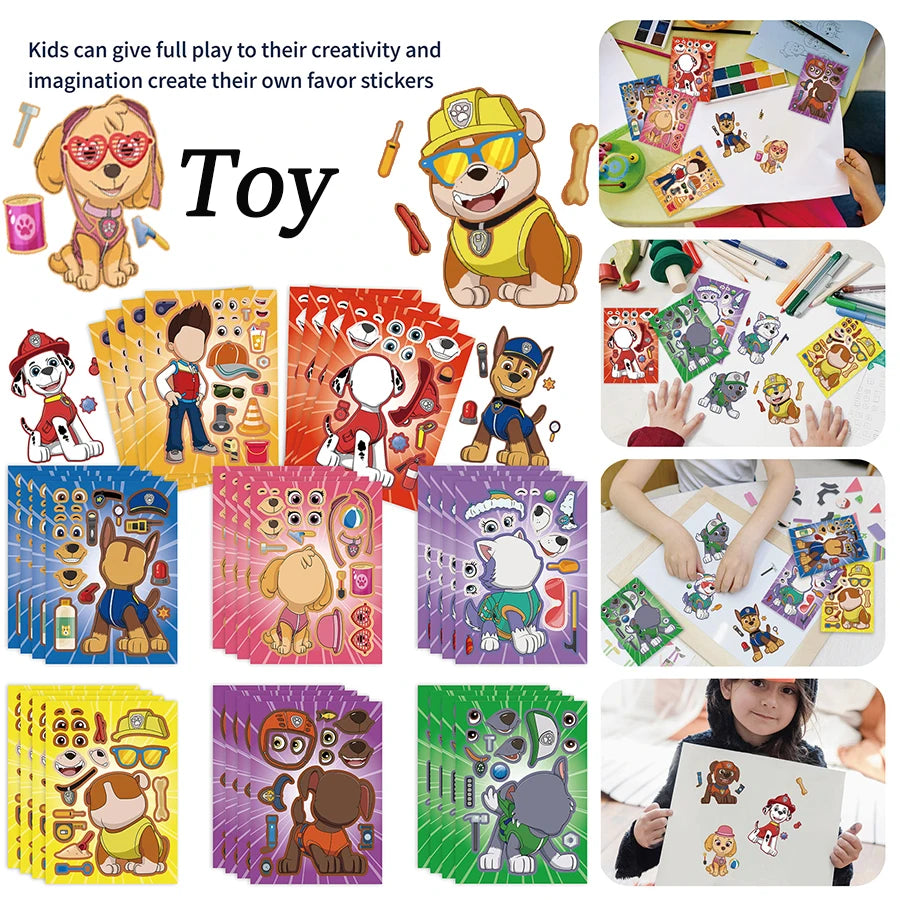 Cartoon Paw Patrol Birthday Party Supplies DIY Make a Face Puzzle Stickers Christmas Classroom Rewards Birthday Gifts for Kids