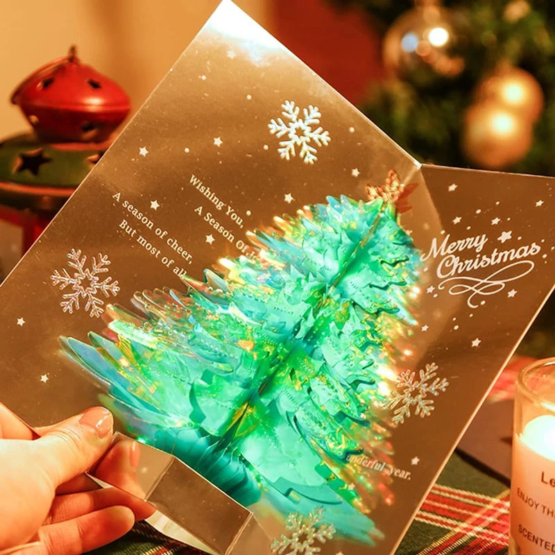 New 2/1PC 3D Pop Up Shining Christmas Greeting Cards Tree Handmade Card with Envelope For Xmas New Year Thanksgiving Day Gifts