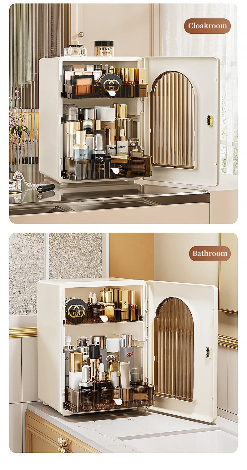 Desktop Cosmetic Storage Cabinet Large Capacity Drawer Makeup Organizer Box Luxury DustProof Perfume Lipstick Skincare Holder